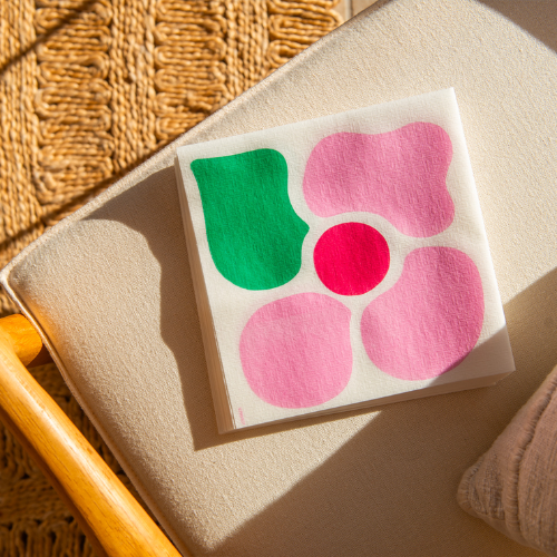 Serviette fleur pop rose