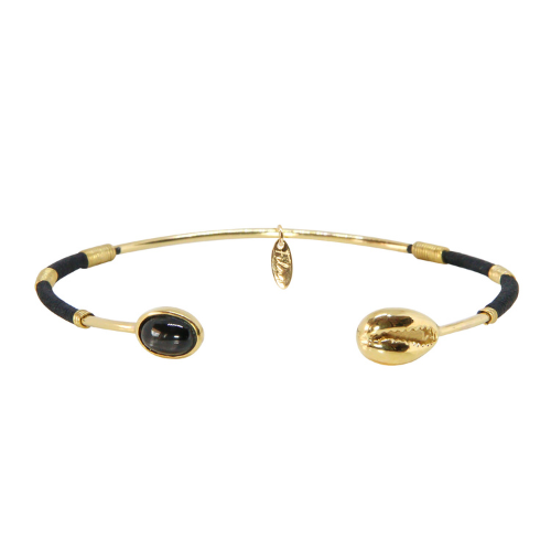 JONC SALTY STONE BLACK STAR DORÉ OR FIN 24K