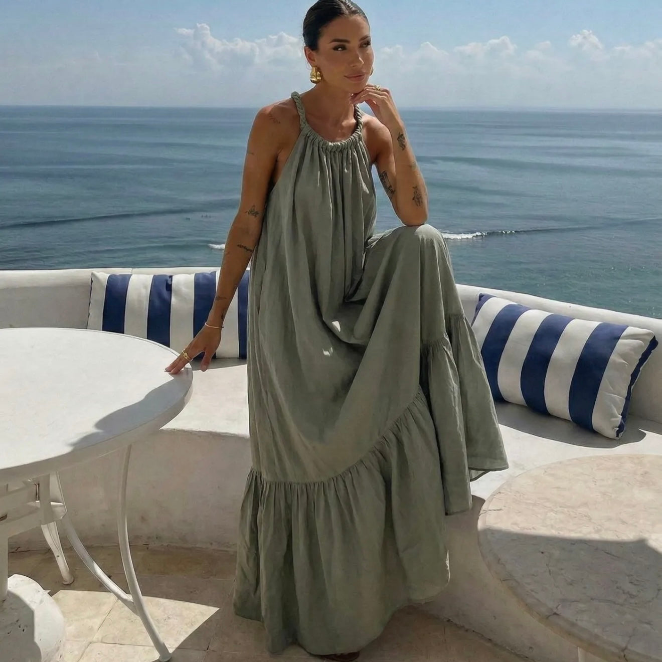 Robe longue kaki
