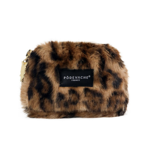 Porte-monnaie fausse fourrure léopard