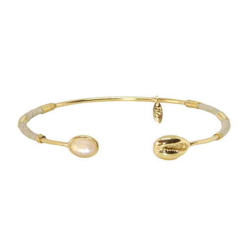 JONC SALTY STONE MOON STONE DORÉ OR FIN 24K