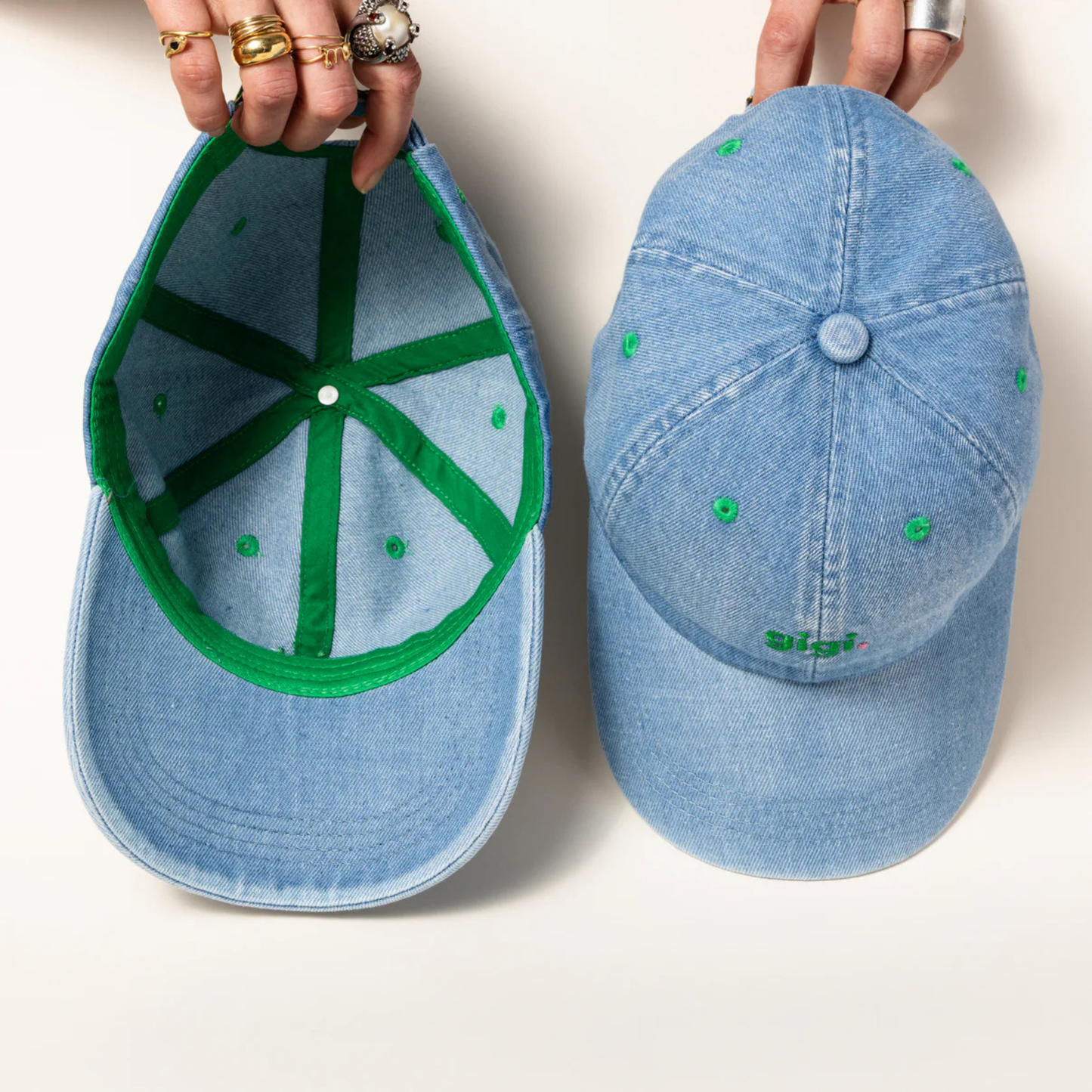 Casquette denim — vue de face — Sophie et Ju