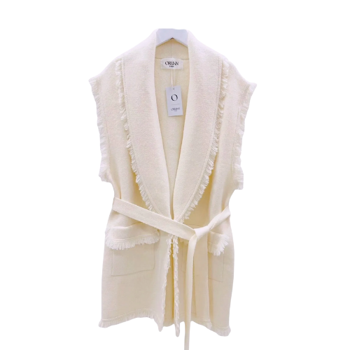 Gilet sans manche frangé écru