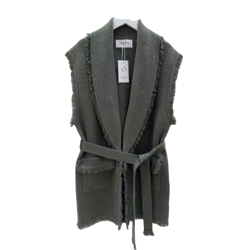 Gilet sans manche frangé kaki