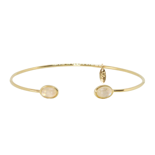 JONC BEL OMBRE MOON STONE DORÉ OR FIN 24K