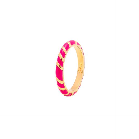 Bague Anneau Aimée en Vermeil et Laque Rose Fuchsia